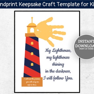 Mein Leuchtturm Shining in the Darkness I Will Follow You Handabdruck Kunst, Christliches Handwerk für Kinder, DIY Handabdruck Karte, Kleinkind Handabdruck Handwerk