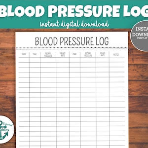 Blood Pressure Log Printable Blood Pressure Chart Tracker Record Medical Chart Daily Report Blood Pressure Template Planner PDF BP Heartrate