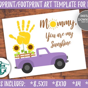 Handprint Art for Mommy You are My Sunshine Dia das Mães Handprint Art Printable Handprint Craft Kids Handprint Card Mom Handprint Girassol