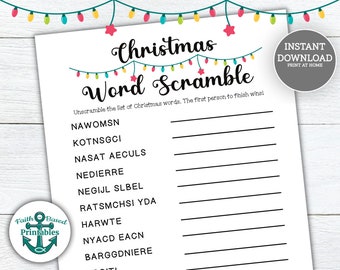 Christmas Word Scramble Printable Game for Kids Adults Holiday Party Games Easy Christmas Activity Home Family Work Virtual Party Families