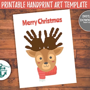 Reindeer Hand print Craft Printable Reindeer Handprint Art Merry Christmas Handprint Template Toddler DIY Xmas Card Preschool Craft Reindeer