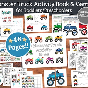 Monster Truck Activity Book Monster Truck Games Preschool Busy Book Toddler Counting Monster Truck Coloriage Activités Alphabet Match Trace