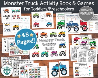 Monster Truck Activity Book: Preschool Learning Games (Digital Download)