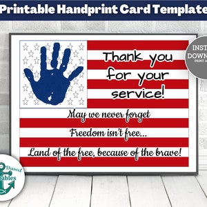 Handafdrukkaart voor veteraan Bedankt voor uw service Happy Veterans Day Handafdruk Kunstambachtskaarten Land van de vrije vanwege de dapperen
