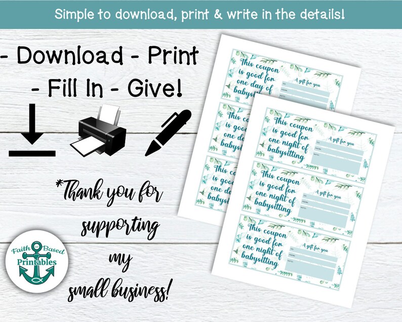 Babysitting Coupon Template Printable Coupons Free Baby - Etsy