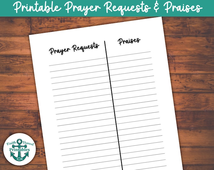 Prayer Requests and Praises Printable Prayer Request Cards Sheet Printout Sunday School Church ...