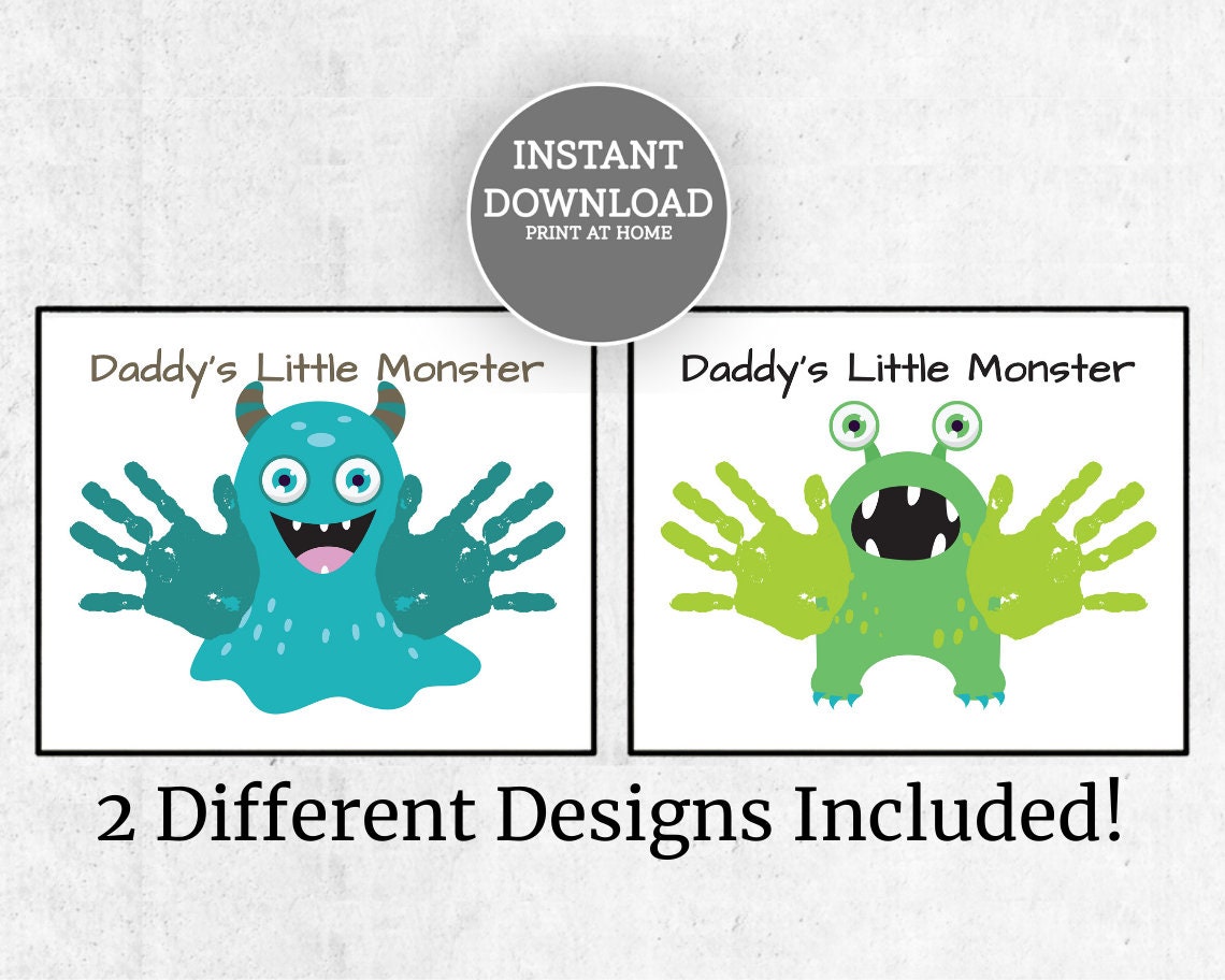 Daddy's Little Monster Printable Handprint Card Bundle | Etsy