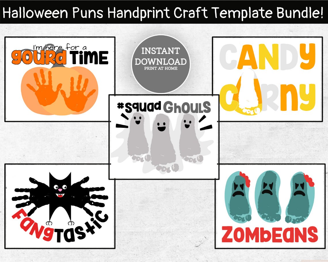 Halloween Puns Handprint Craft Bundle Printable Handprint - Etsy