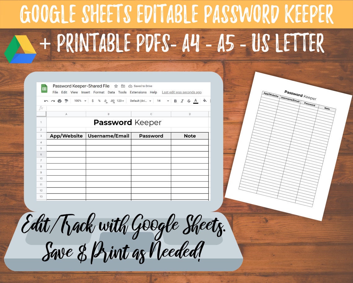 Editable password keeper google sheets password tracker etsy