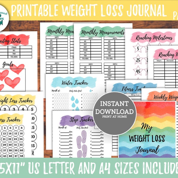 Rainbow Weight Loss Journal Printable Weight Loss Tracker Colorful Digital Weight Loss Motivation Weight Loss Goal Tracker PDF Weight Loss