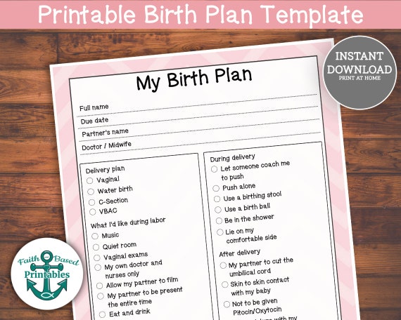 Birth Plan Template Simple Printable Birth Plan Checklist Pink - Etsy