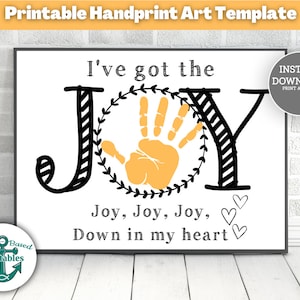 Tengo la plantilla de artesanía Joy Handprint Arte imprimible Joy en mi corazón Escuela cristiana en el hogar Escuela dominical Manualidades impresas a mano Tarjeta VBS
