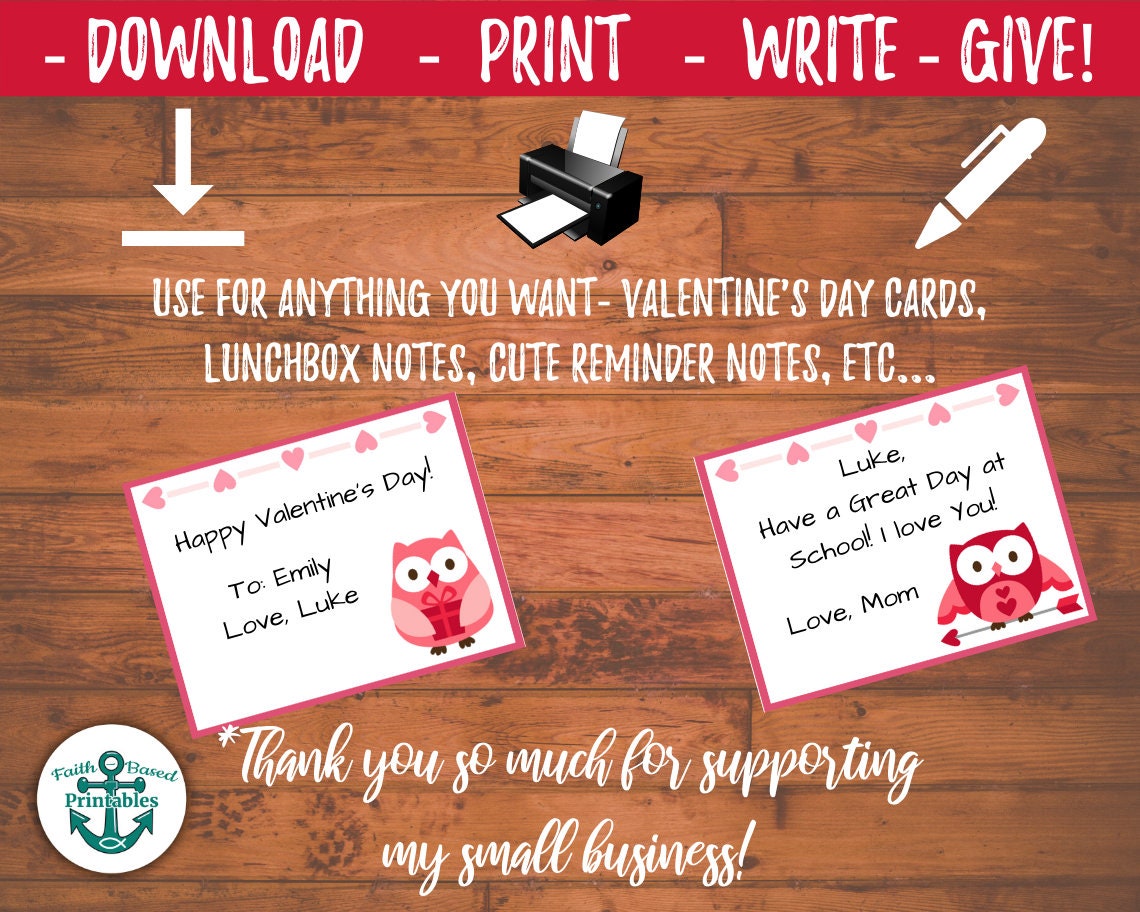 Cute Printable Blank Valentines Day Cards for Kids Owl Etsy