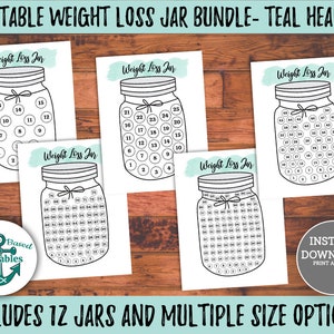 Printable Weight Loss Tracker Jar Bundle Teal Weight Loss Jar Tracker ...