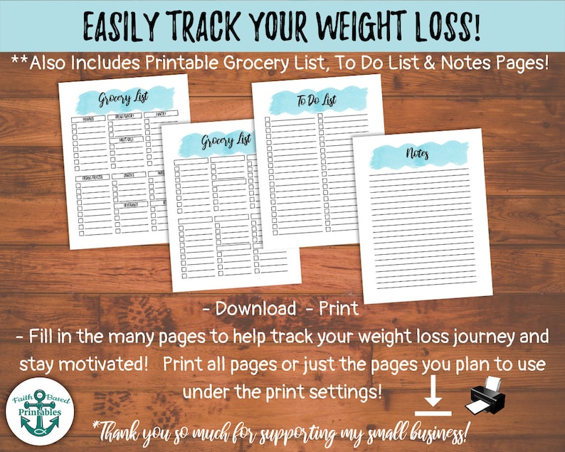 Printable Weight Loss Journal With Meal Planner Template Blue - Etsy