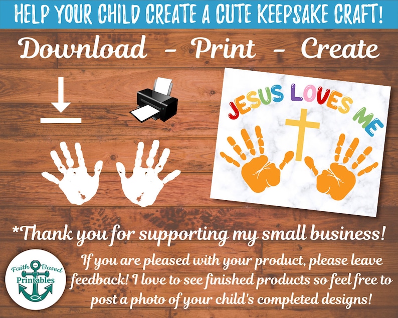 Jesus Loves Me Printable Handprint Craft Christian Homeschool Handprint Art Kids Christian Craft Painting Hands Preschool Wall Art Sign DIY image 3