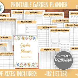 Ensemble de planificateur de jardin imprimable Journal de planification de jardin jaune Profil de la plante Budget de jardin Calendrier de récolte Rotation des cultures Liste de contrôle saisonnière