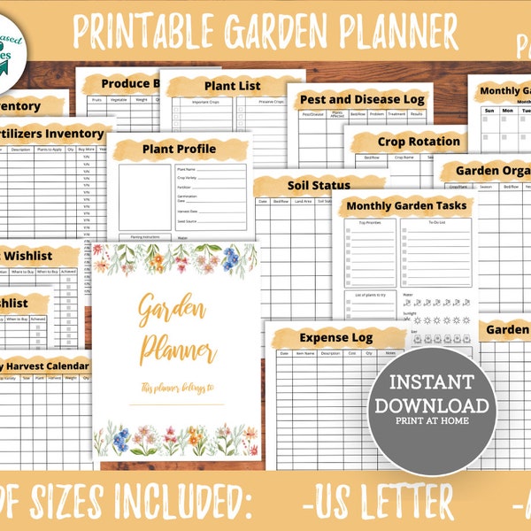 Printable Garden Planner Bundle Yellow Garden Planning Journal Plant Profile Garden Budget Harvest Calendar Crop Rotation Seasonal Checklist