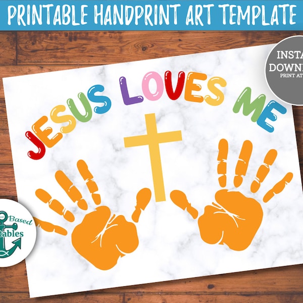 Jesus Loves Me Printable Handprint Craft Christian Homeschool Handprint Art Kids Christian Craft Painting Hands Preschool Wall Art Sign DIY