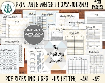 Printable Weight Loss Journal with Meal Planner Template Weight Loss Tracker Printable Weight Loss Motivation Goal Tracker Habit Tracker PDF