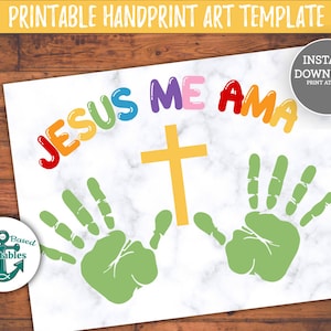 Jesús Me Ama Español Imprimible Handprint Craft Christian Homeschool Hand Print Art VBS Niños Pintura Manos Preescolar Arte de la pared Jesús me ama