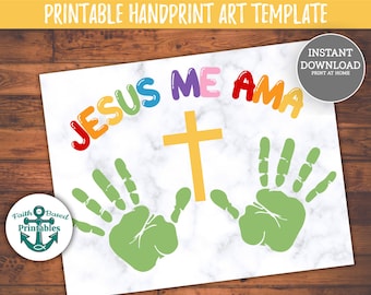 Jesus me ama espanhol impressão de mão artesanato cristão homeschool impressão de mão arte vbs crianças pintura mãos pré-escolar arte de parede jesus me ama