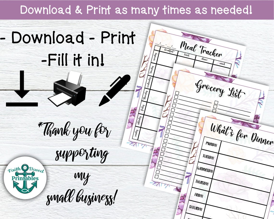 Weekly Meal Planner and Grocery List Printable Weekly Menu Plan PDF ...