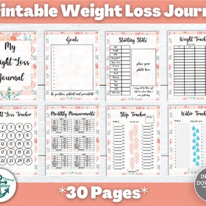 Afdrukbare gewichtsverlies tracker bundel 30 pagina's gewichtsverlies dagboek gezondheid perzik bloemen maaltijd planner sjabloon fitness stappen doel bijhouden PDF