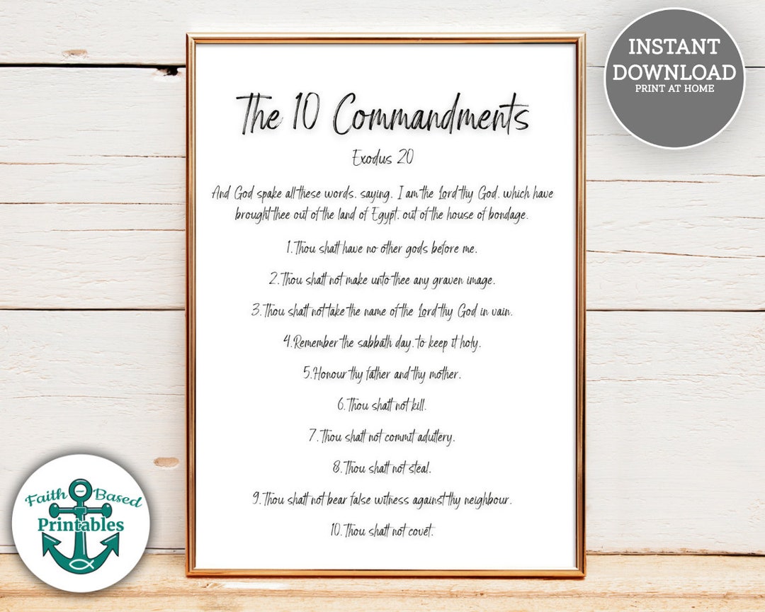 KJV Ten Commandments Printable Exodus 20 10 Commandments Sign Etsy