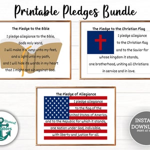 Treueversprechen Bundle, druckbares Treueversprechen Zeichen, Versprechen an die christliche Flagge, Versprechen Treue an die Bibel, Vorschule