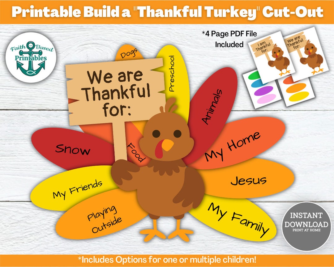 Thankful Turkey for Kids Printable Craft Ideas Grateful