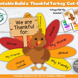 Thankful Turkey for Kids Printable Craft Ideas Grateful Turkeys Feather ...