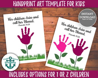 Proverbs 31:28 Flower Handprint Art, Mother's Day Gift (PDF/JPG)