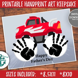 Afdrukbare handafdruk cadeau voor vaders dag Monster Truck Art Happy Fathers Day Craft Hand Print cadeaus voor papa opa Pop-Pop Papa stiefvader