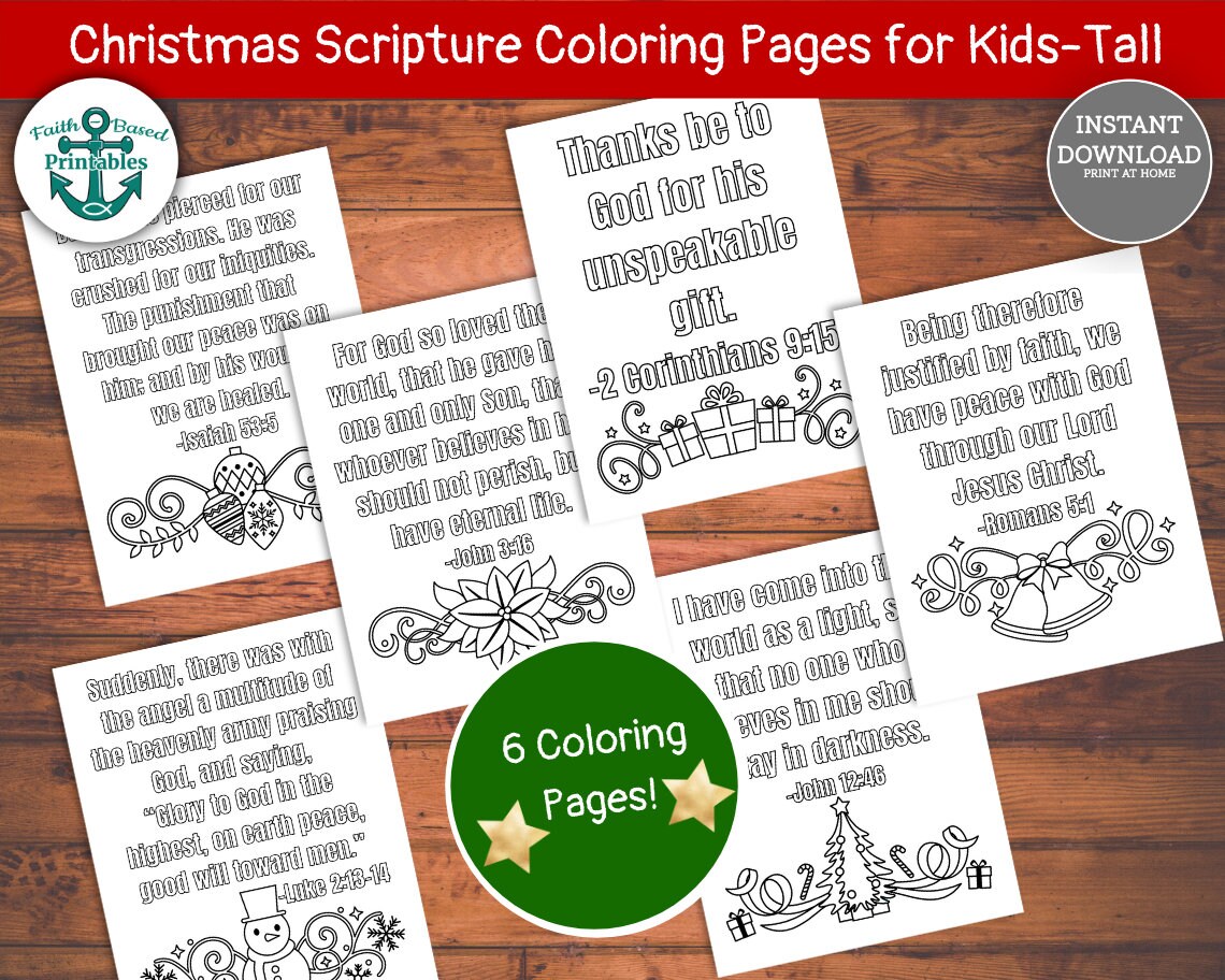 Christmas Scripture Coloring Pages for Kids Printable Bible - Etsy