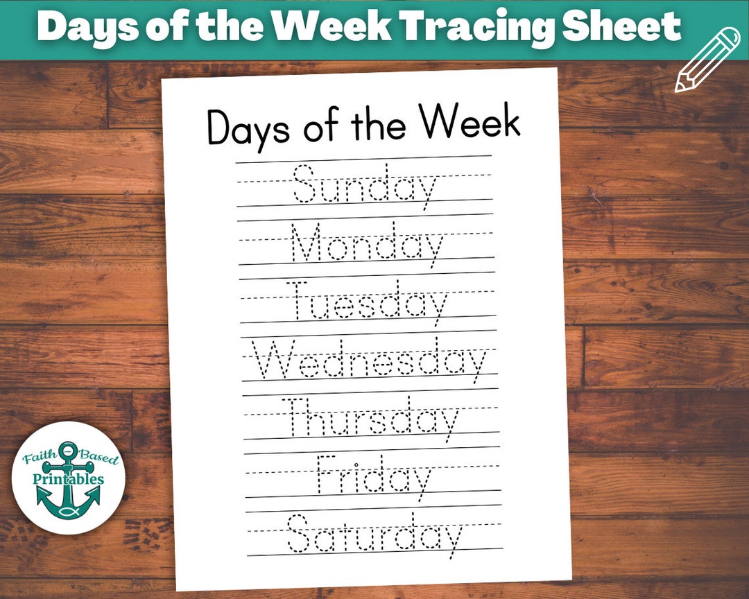 Days of the Week Printable Tracing Worksheet Handwriting Practice Kids ...