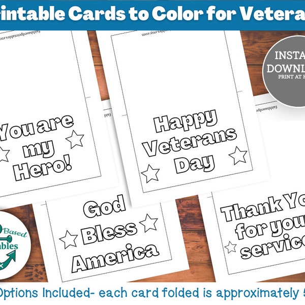 Printable Veterans Day Coloring Card Cards Bundle Military Appreciation Page Thank You for Your Service God Bless America You Are My Hero