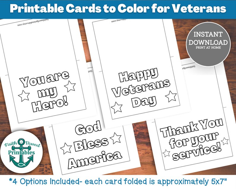 Printable Veterans Day Coloring Card Cards Bundle Military Appreciation ...