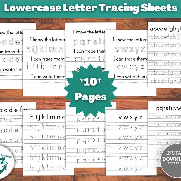 Lowercase Letter Alphabet Tracing Sheet Bundle Lower Case Letters Printable Handwriting Practice Sheets Simple ABC Trace Writing Page Pages