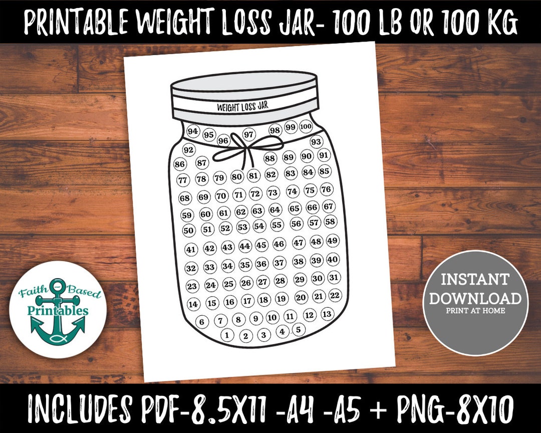 100 Lb Weight Loss Jar Tracker 100 Kg Weight Loss Jar Printable Simple ...