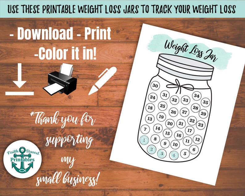 Printable Weight Loss Tracker Jar Bundle Teal Weight Loss Jar Tracker ...