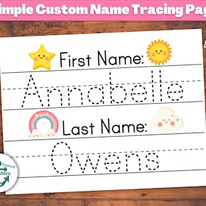 Custom Name Tracing Sheet for Girls Handwriting Practice Personalized Name Trace Simple Worksheet Printable First Last Names Page Kids Cute