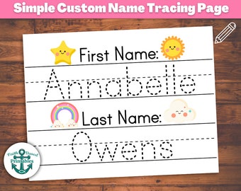 Hoja de rastreo de nombres personalizados para niñas Práctica de escritura a mano Trazado de nombre personalizado Hoja de trabajo simple Imprimible Página de primeros apellidos Niños lindos