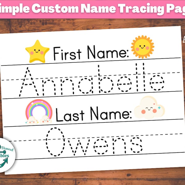 Rainbow Name Tracing Sheet Etsy