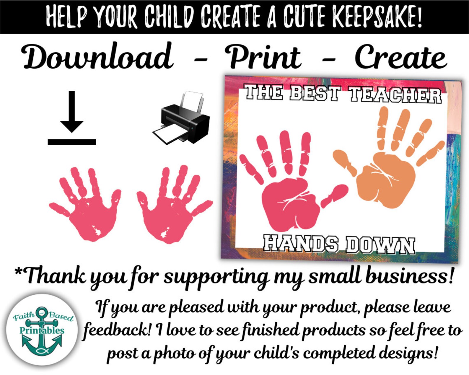 Printable Teacher Gift the Best Teacher Hands Down Handprint - Etsy