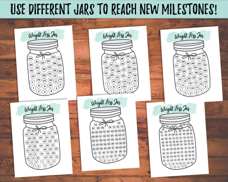 Printable Weight Loss Tracker Jar Bundle Teal Weight Loss Jar Tracker ...