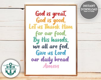 God is Great God is Good Let Us Thank Him for our Food Printable Prayer Preschool Christian Homeschool School Prayers Blessing Blessings Art
