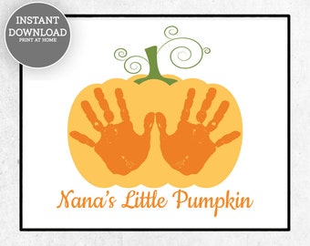 Nana's Little Pumpkin Handprint Craft, Baby Handprint Art Card, Fall Craft for Kids, Fall Handprint Card, Grandparent's Day Gift for Nana