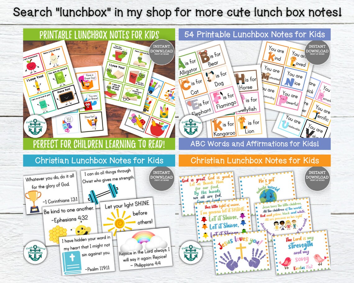 Christian Lunch Box Notes for Kids Lunchbox Notes Jesus Loves You Note ...