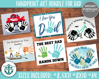 Father's Day Gift Handprint Art Fathers Day Craft for Kids Printable Handprint Craft Bundle Handprint Card for Dad Gift DIY Toddler Gift